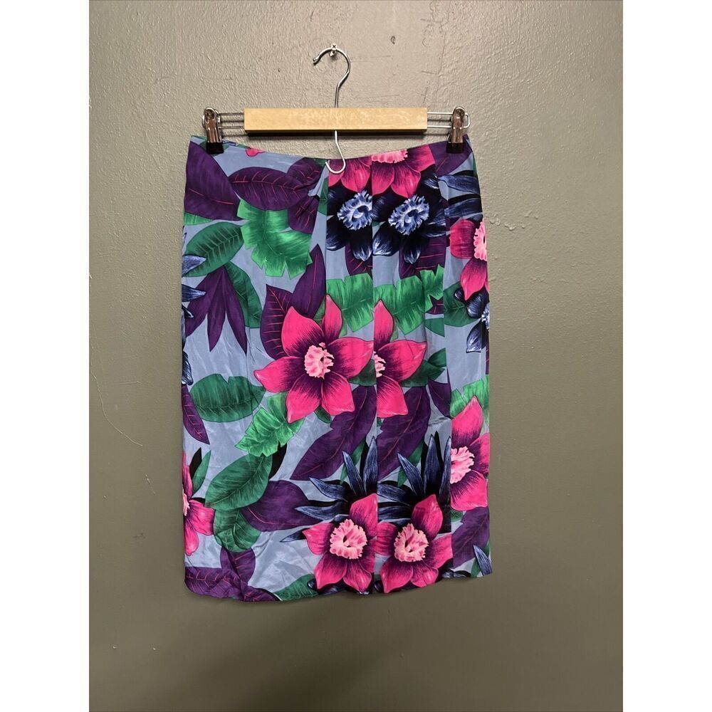 Vintage Dana Buchman Woman's Skirt 100% Silk Size 10 Wrap Back Zip Multicolor